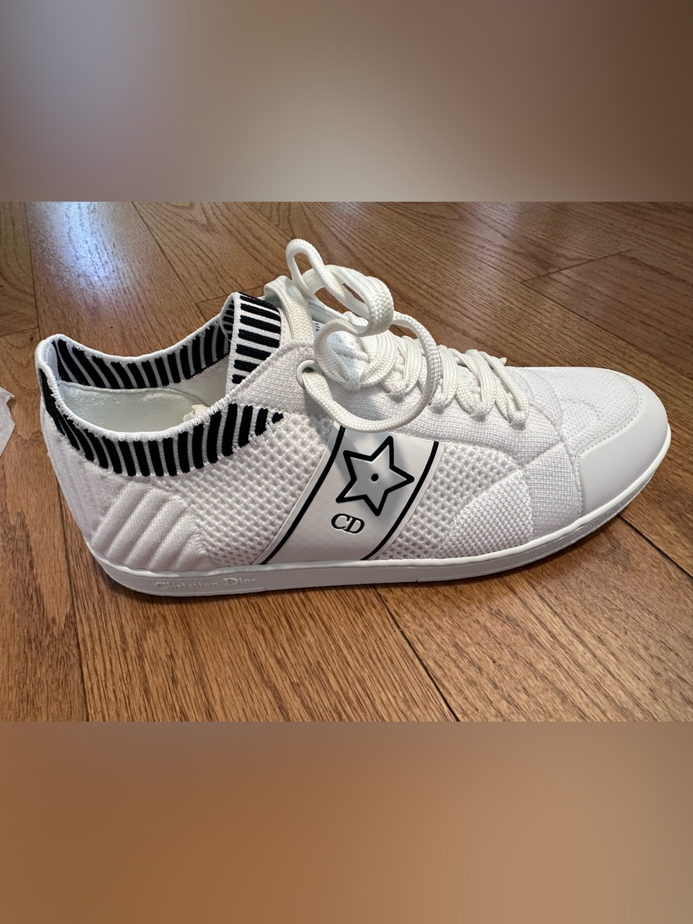 Dior White Knit Sneaker with Black Star Accent
